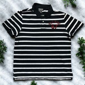 Polo Jeans Company Vintage Y2K Striped Black Gray Cotton Slim Fit Shirt Mens XL